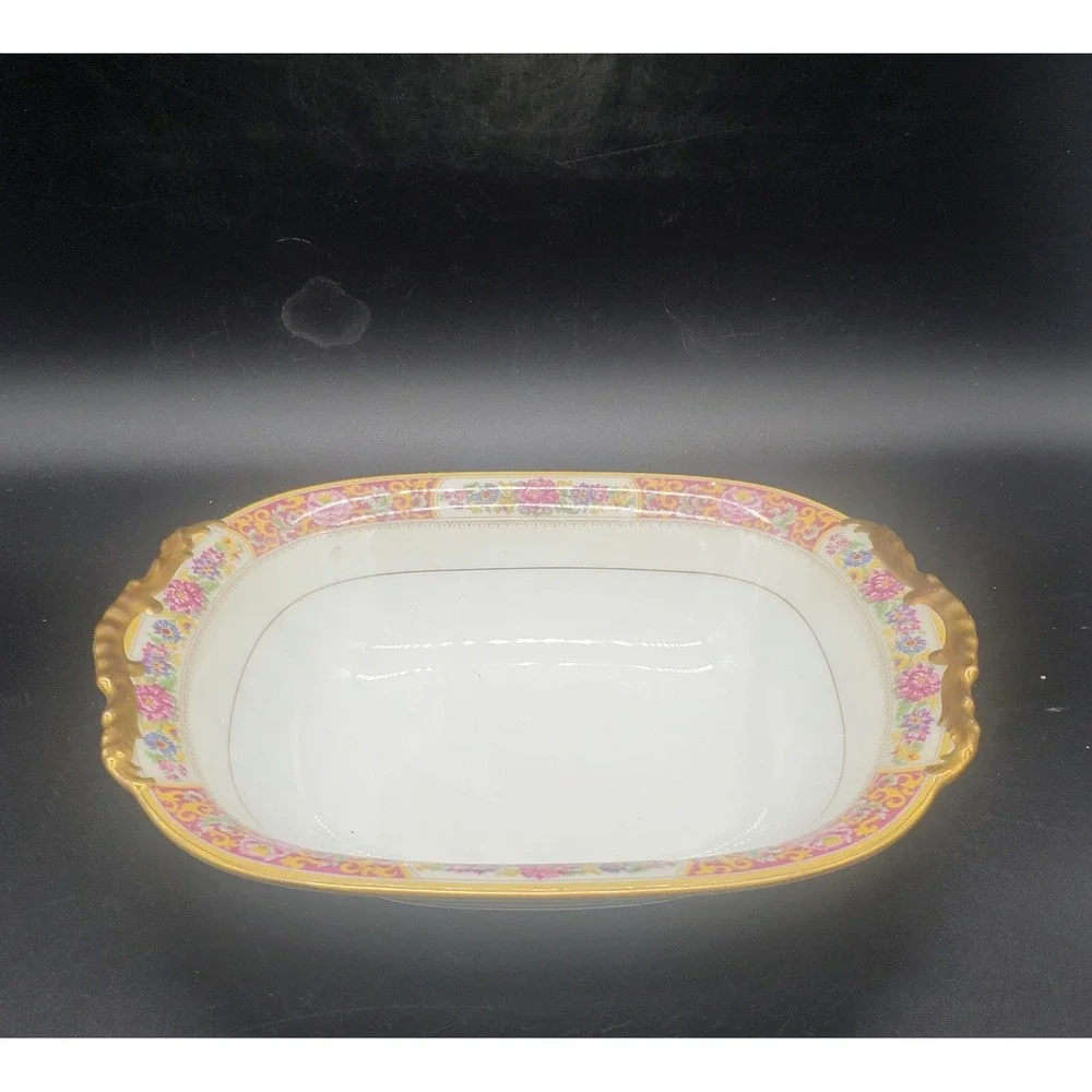 Vintage Vignaud Loesers Limoges France Oval Vegetable Bowl Hand Painted 10